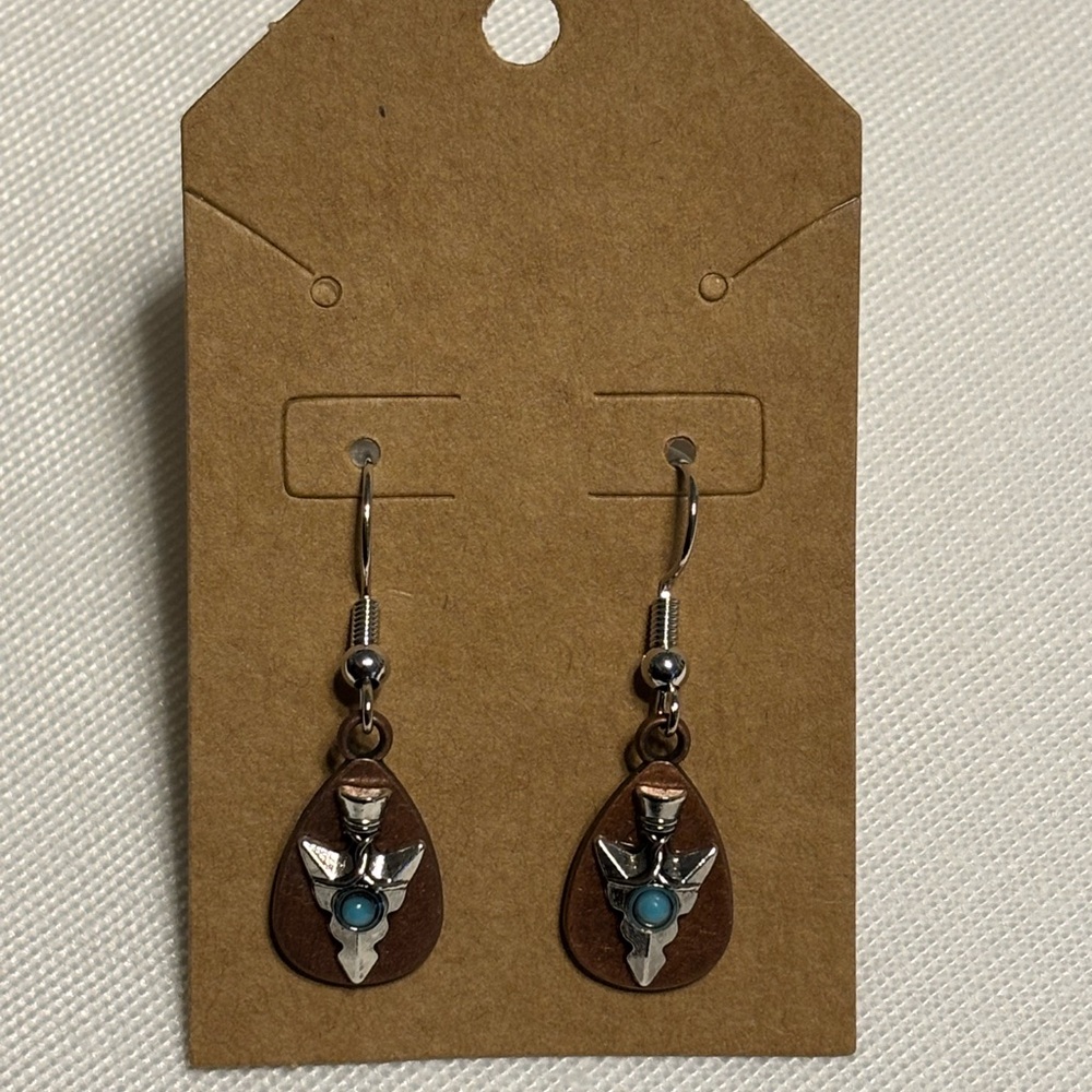 Silver and Brown Teardrop Earrings - Picture 2 of 2